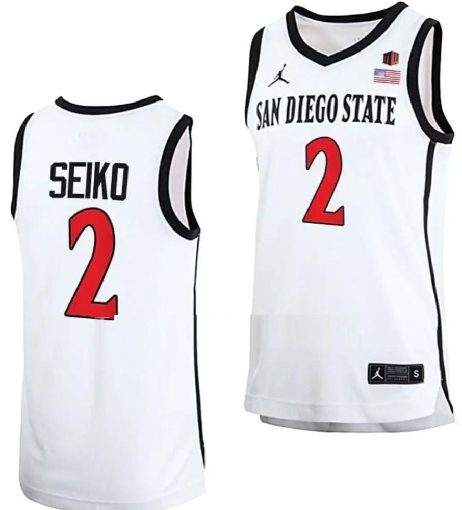 Mens Adam Seiko Jersey 2 San Diego State Aztecs College Basketball Home White