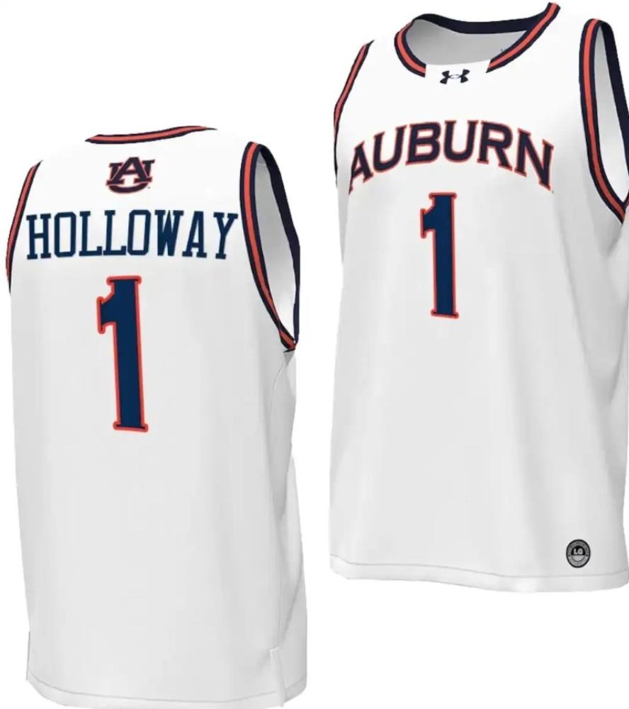 Mens Aden Holloway Jersey 1 Auburn Tigers College Basketball 2023 24 White