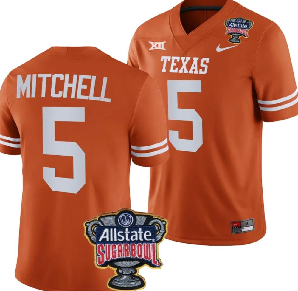 Mens Adonai Mitchell Jersey 5 Texas Longhorns Sugar Bowl Patch 2024 Orange
