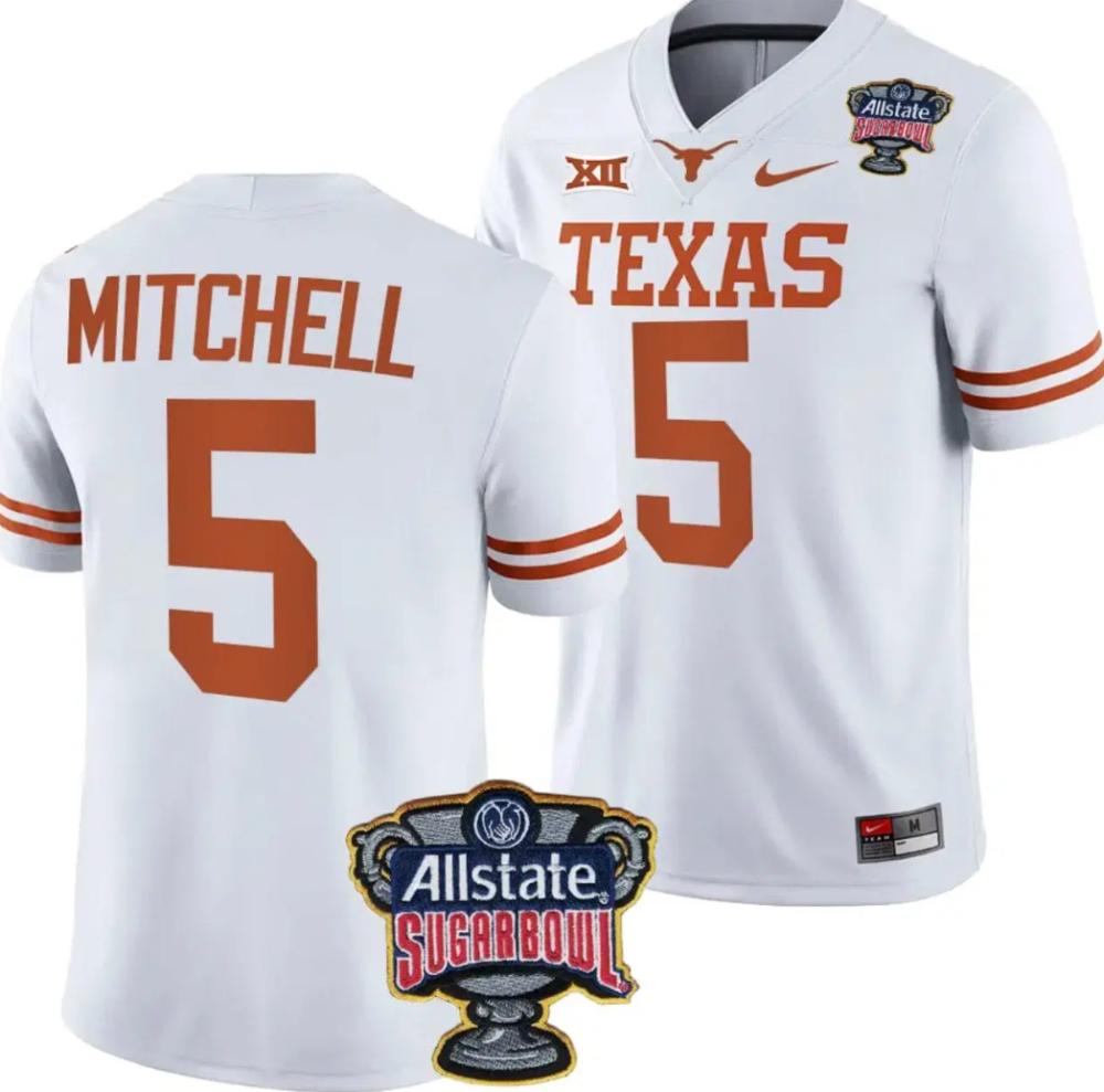 Mens Adonai Mitchell Jersey 5 Texas Longhorns Sugar Bowl Patch 2024 White