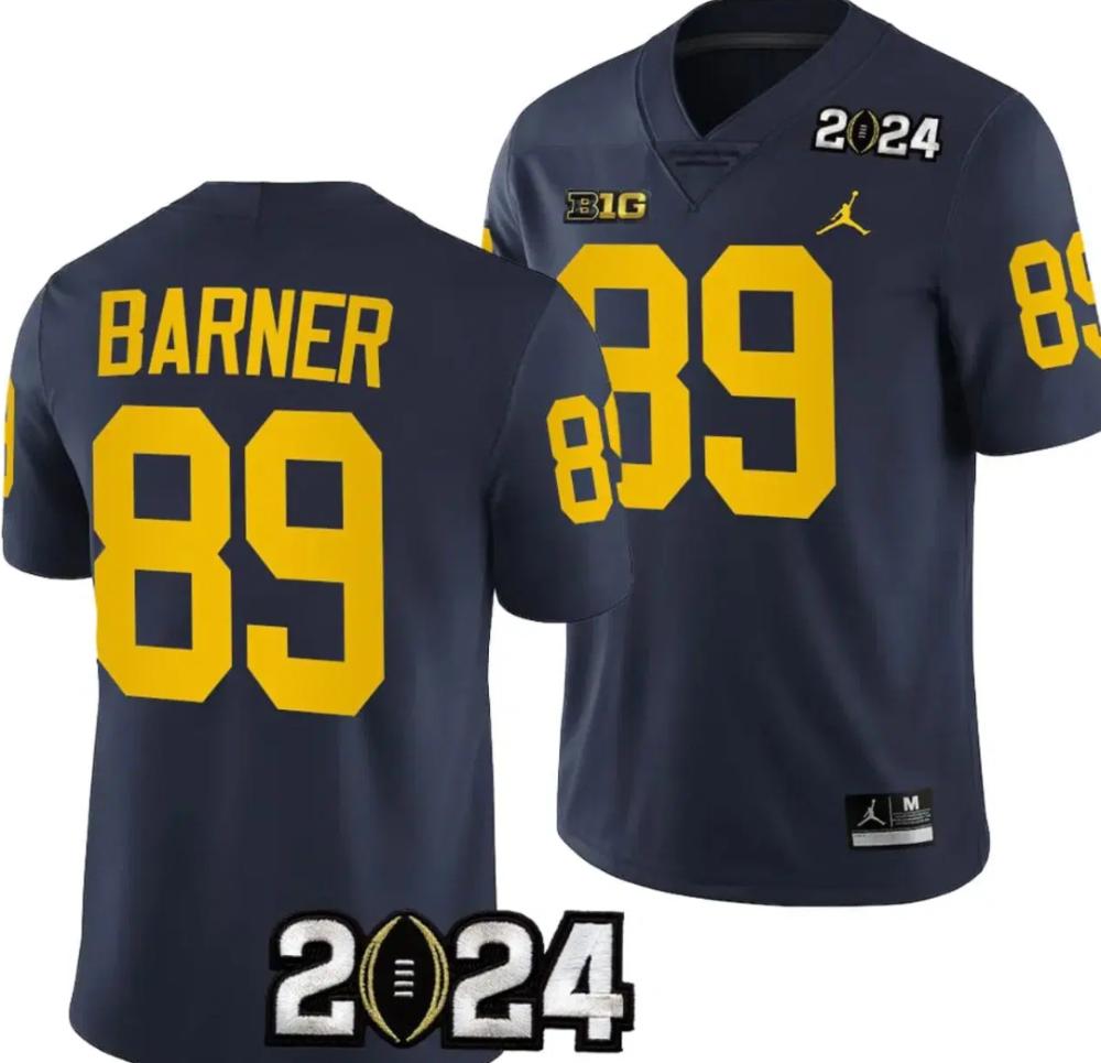 Mens Aj Barner Jersey 89 Michigan Wolverines 2024 Football Playoff Navy