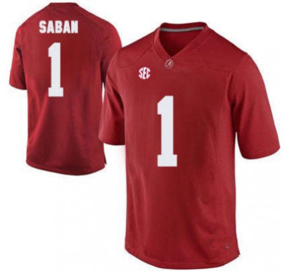 Mens Alabama Crimson Tide 1 Nick Saban Football Jersey Red