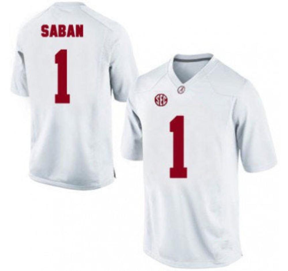 Mens Alabama Crimson Tide 1 Nick Saban Football Jersey White