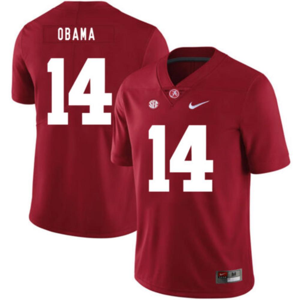 Mens Alabama Crimson Tide 14 Barack Obama College Football Jersey Red