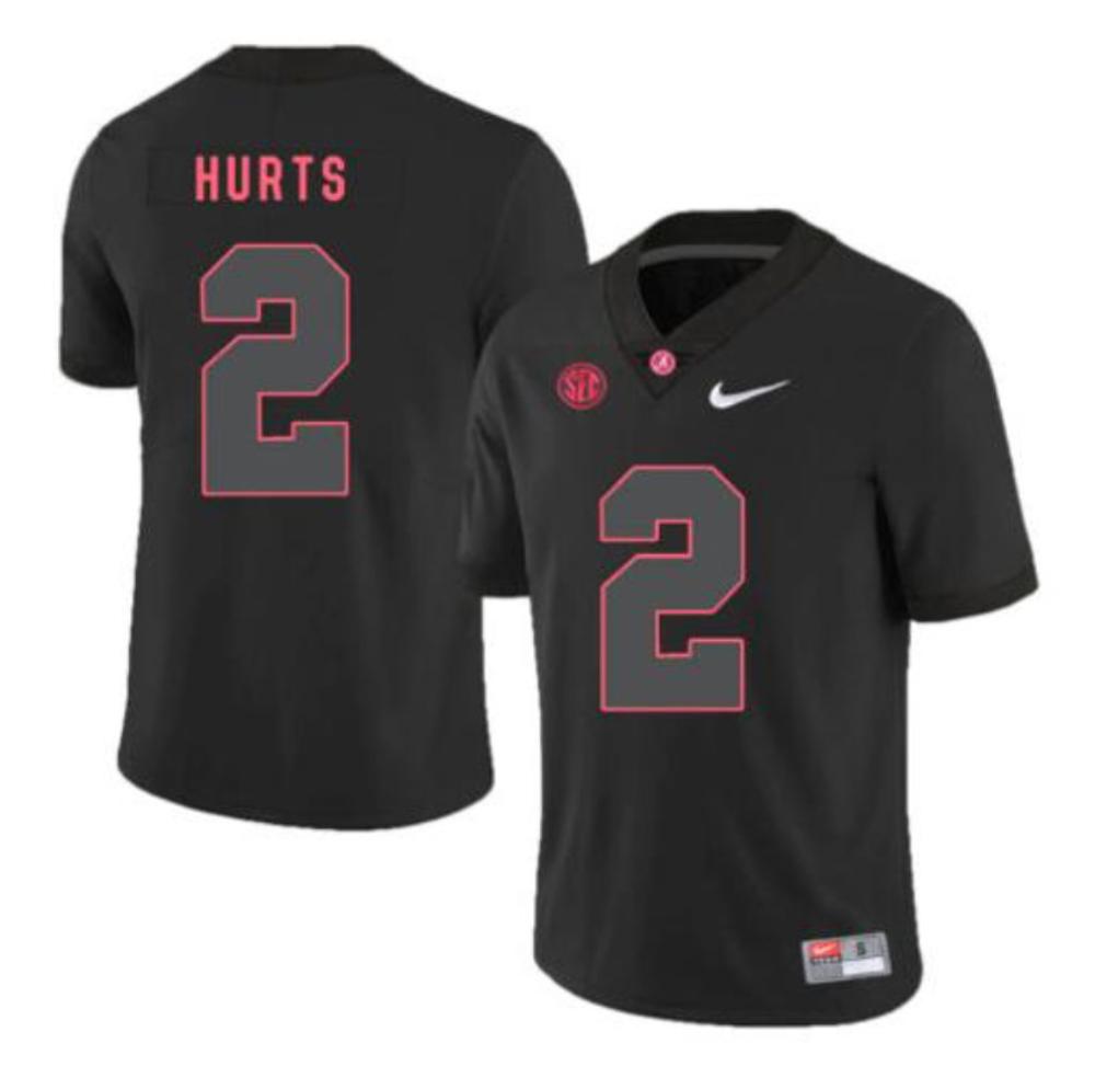 Mens Alabama Crimson Tide 2 Jalen Hurts College Football Jersey Black