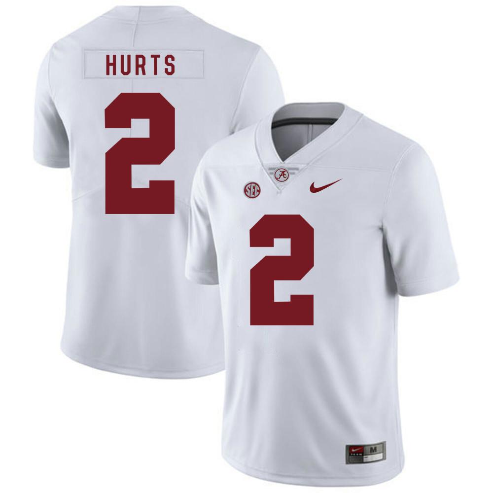 Mens Alabama Crimson Tide 2 Jalen Hurts College Football Jersey White