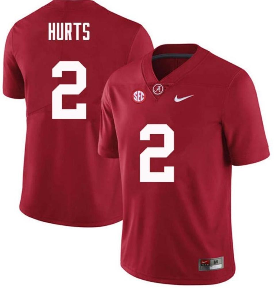 Mens Alabama Crimson Tide 2 Jalen Hurts Football Jersey Red