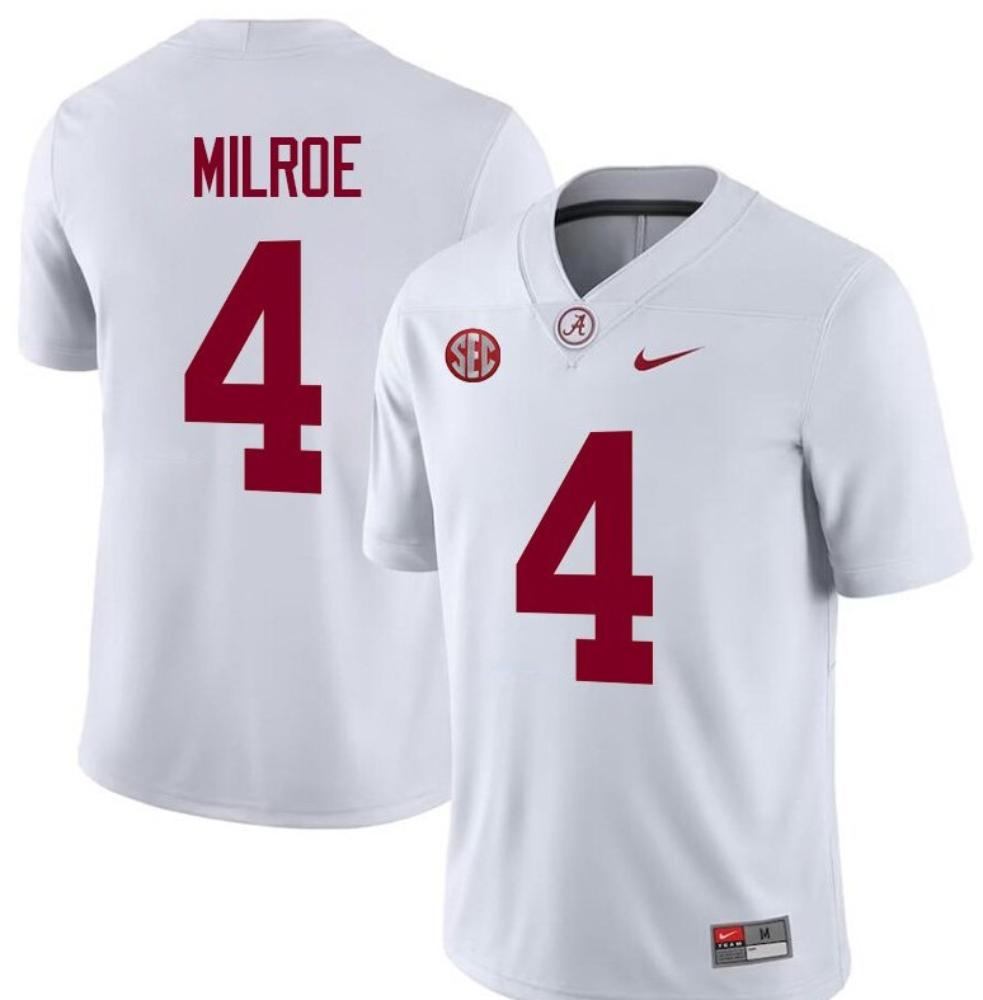 Mens Alabama Crimson Tide 4 Jalen Milroe White Stitched Jersey