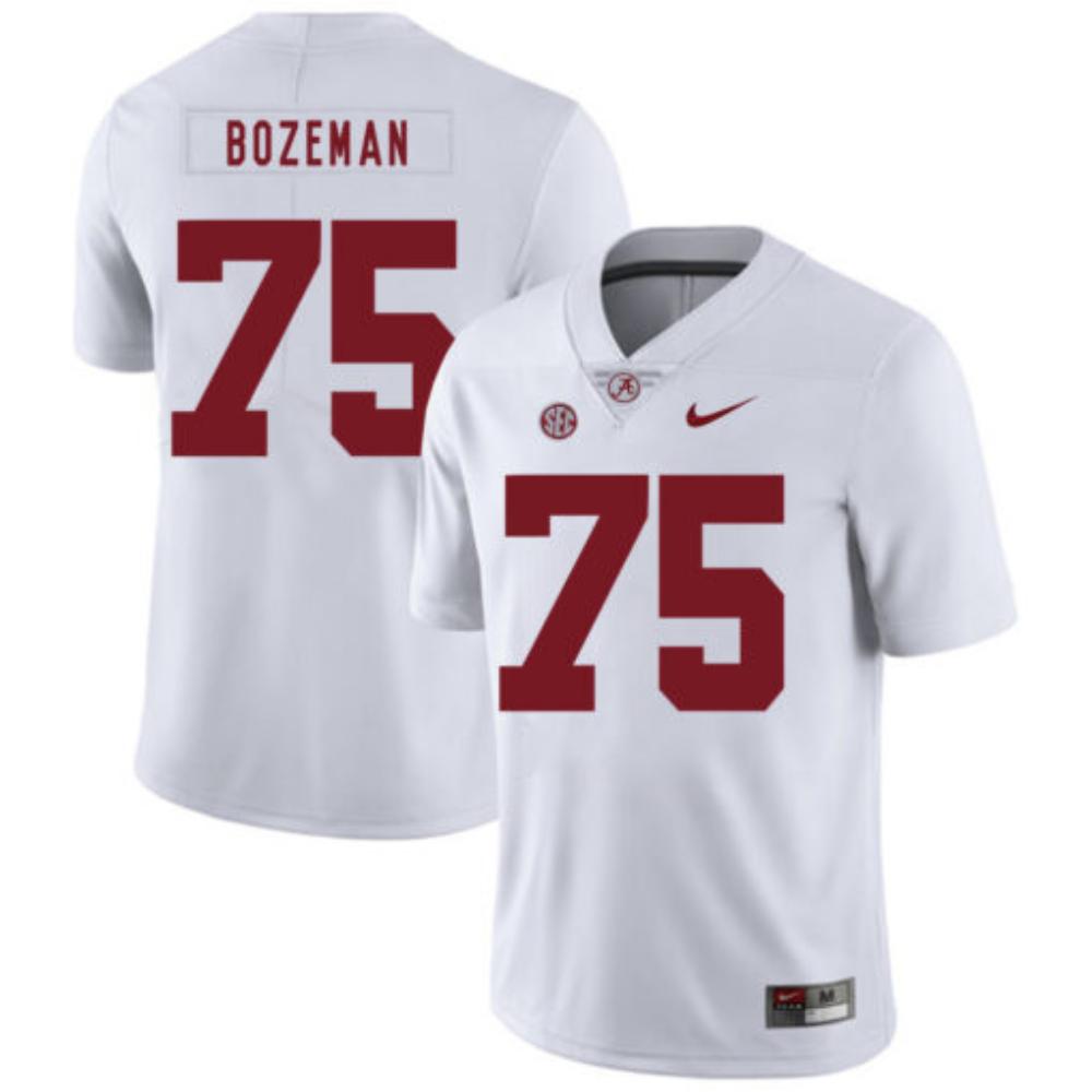Mens Alabama Crimson Tide 75 Bradley Bozeman College Football Jersey White