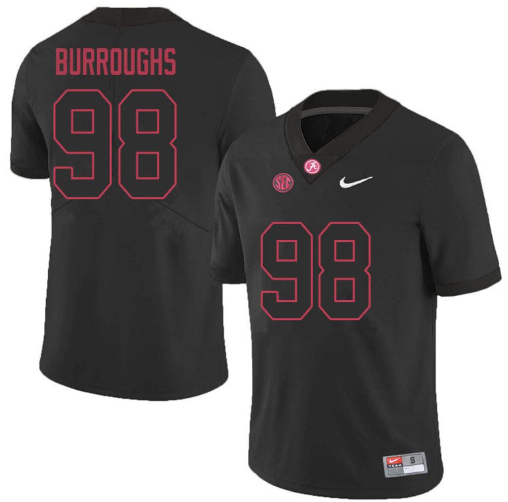 Mens Alabama Crimson Tide 98 Jamil Burroughs Football Jersey Black