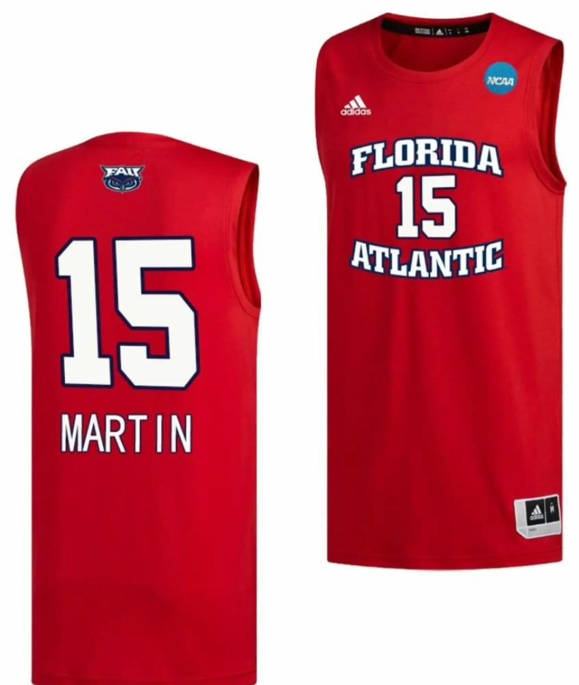 Mens Alijah Martin Jersey Fau Owls Basketball 2023 Ncaa March Madness Red 15