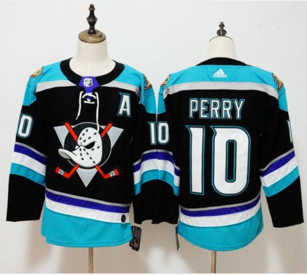 Mens Anaheim Ducks 10 Corey Perry Hockey Jersey Black Blue All Stitched