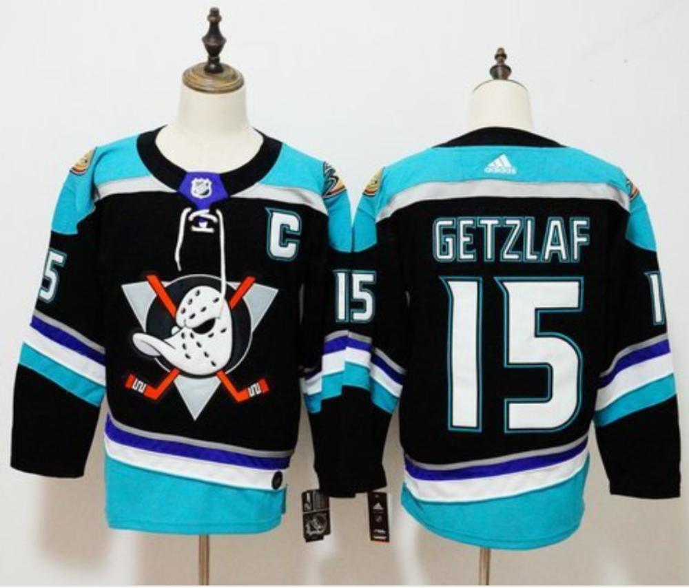 Mens Anaheim Ducks 15 Ryan Getzlaf Hockey Jersey Black Blue All Stitched