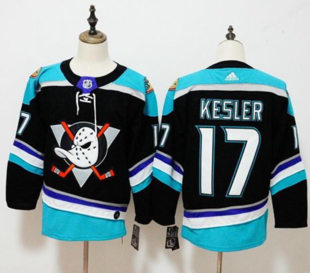 Mens Anaheim Ducks 17 Ryan Kesler Hockey Jersey Black Blue All Stitched