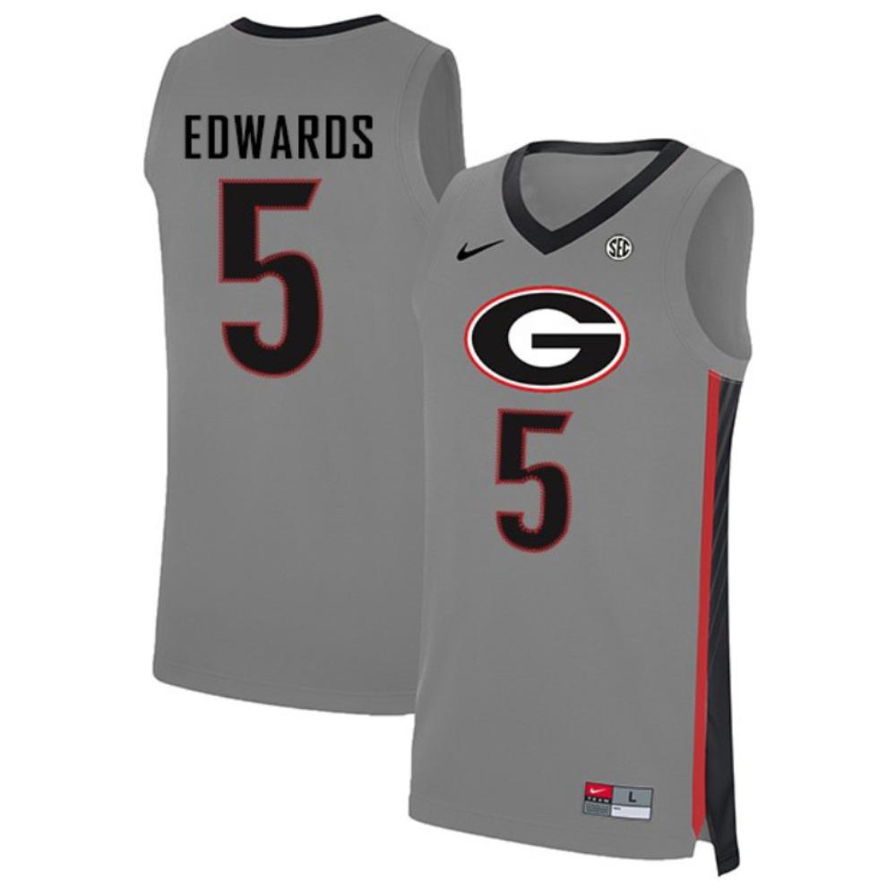 Mens Anthony Edwards 5 Gray Jersey Ncaa Georgia Bulldogs Basketball Jerseys