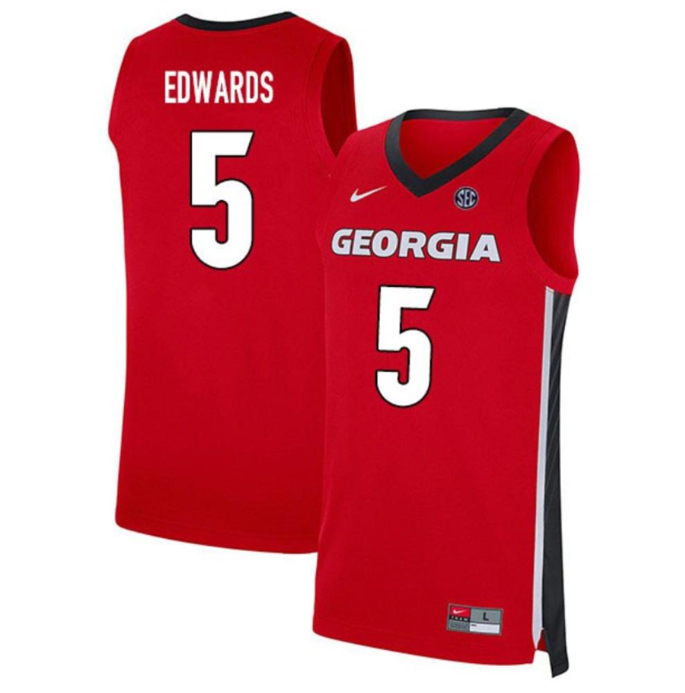 Mens Anthony Edwards 5 Red Jersey Ncaa Georgia Bulldogs Basketball Jerseys