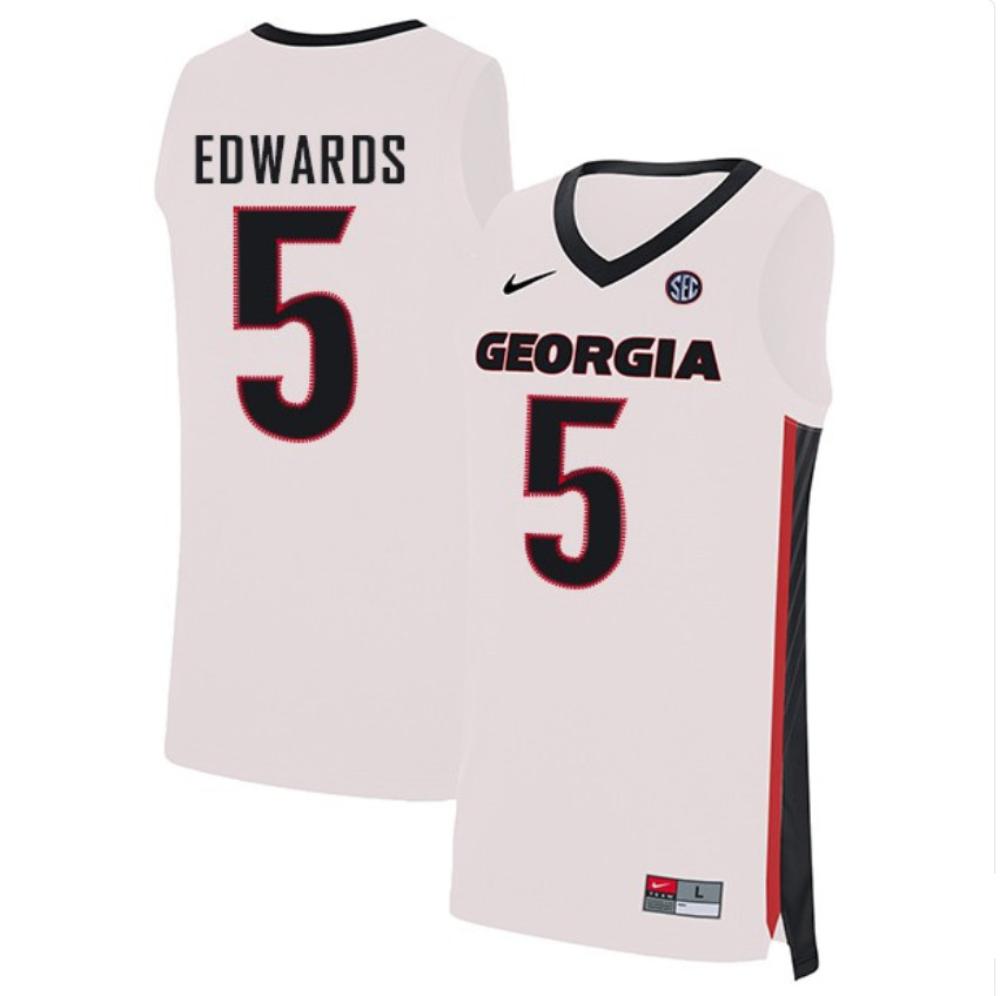 Mens Anthony Edwards 5 White Jersey Ncaa Georgia Bulldogs Basketball Jerseys