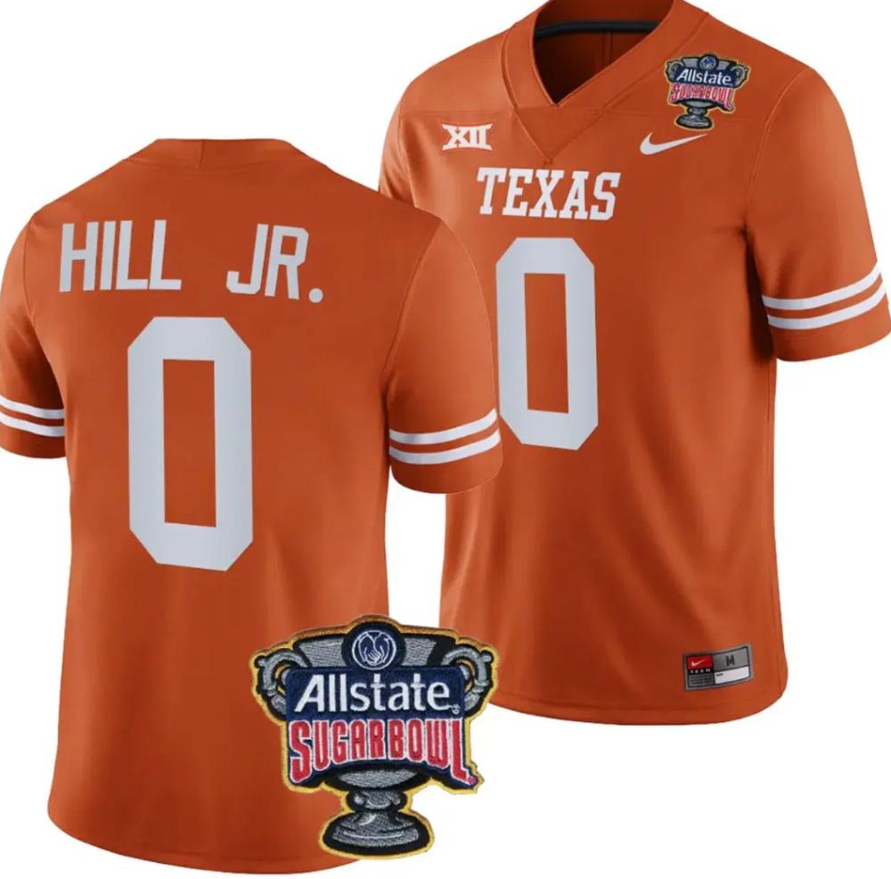Mens Anthony Hill Jr Jersey 0 Texas Longhorns Sugar Bowl Patch 2024 Orange