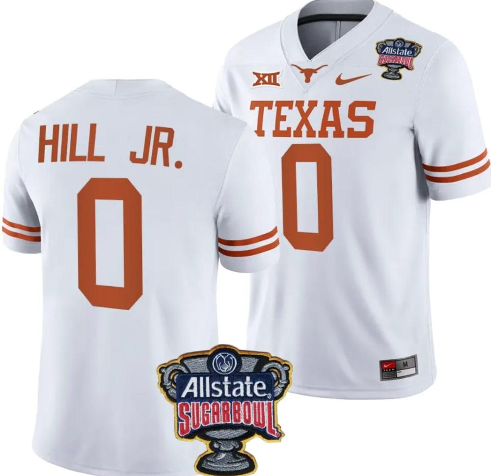 Mens Anthony Hill Jr Jersey 0 Texas Longhorns Sugar Bowl Patch 2024 White