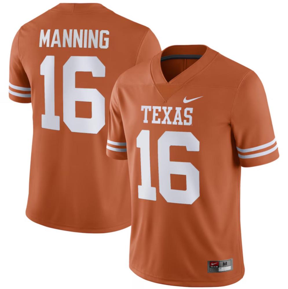 Mens Arch Manning 16 Texas Orange Texas Longhorns Nil Replica Football Jersey