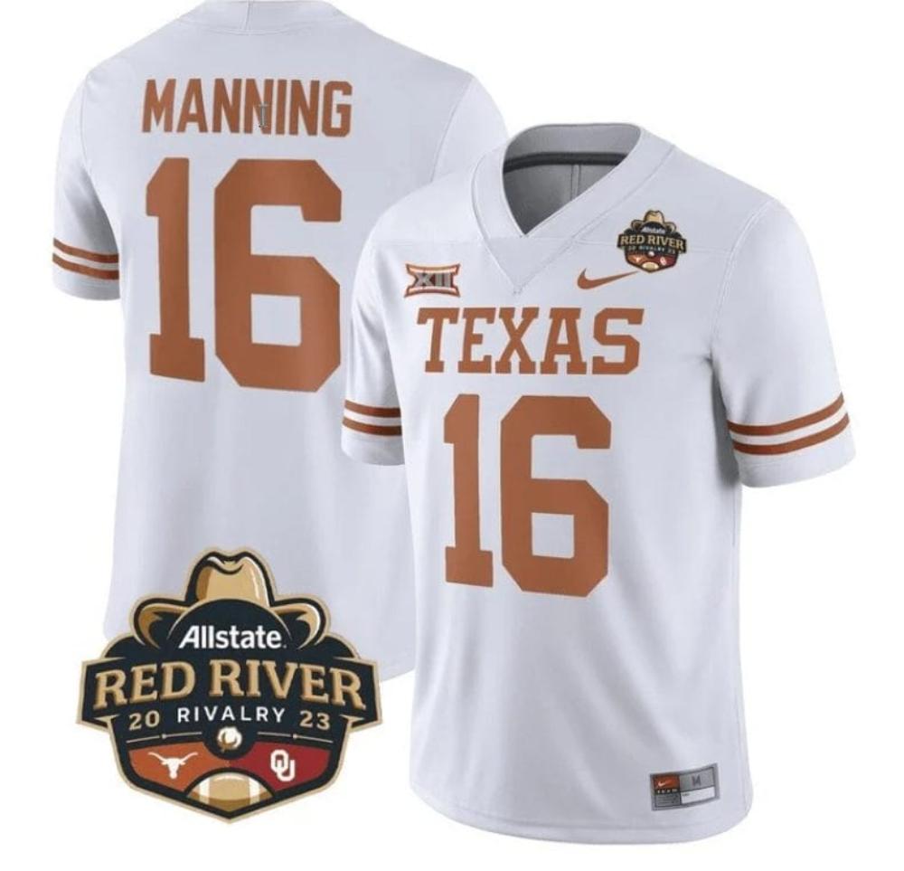 Mens Arch Manning Jersey 16 Texas Longhorn Allstate Red River Vivalry Patch C