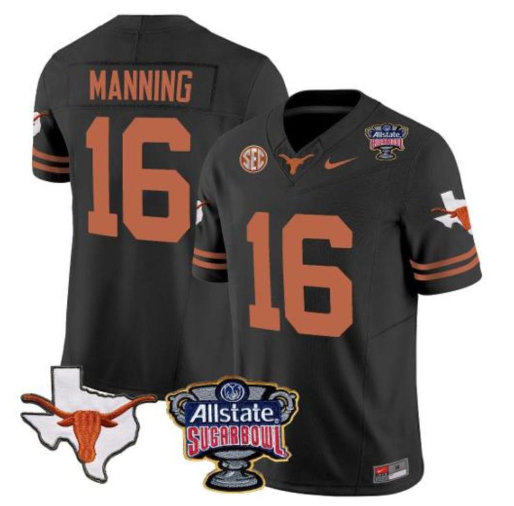 Mens Arch Manning Jersey 16 Texas Longhorns Football Black