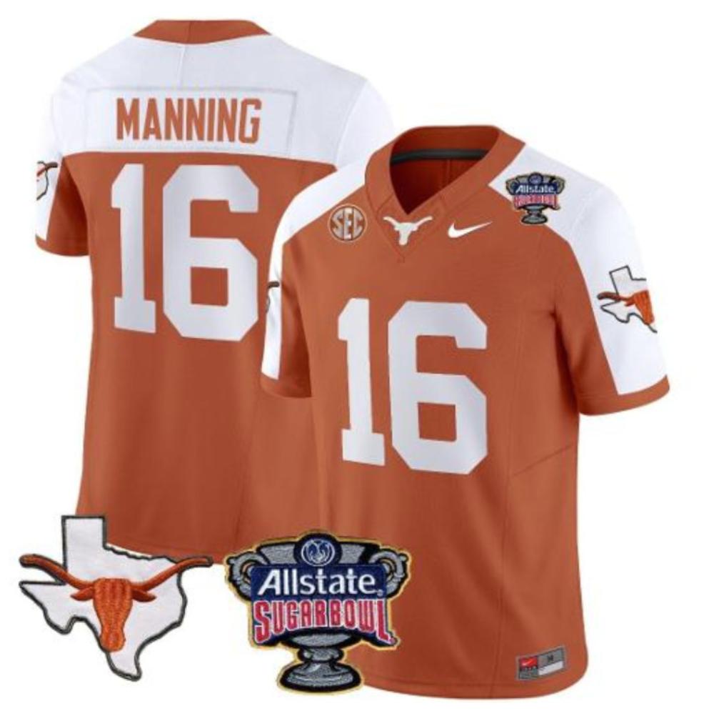 Mens Arch Manning Jersey 16 Texas Longhorns Football Orange Alternate