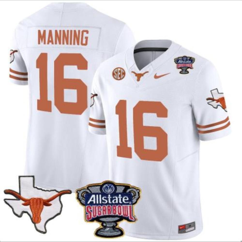Mens Arch Manning Jersey 16 Texas Longhorns Football White