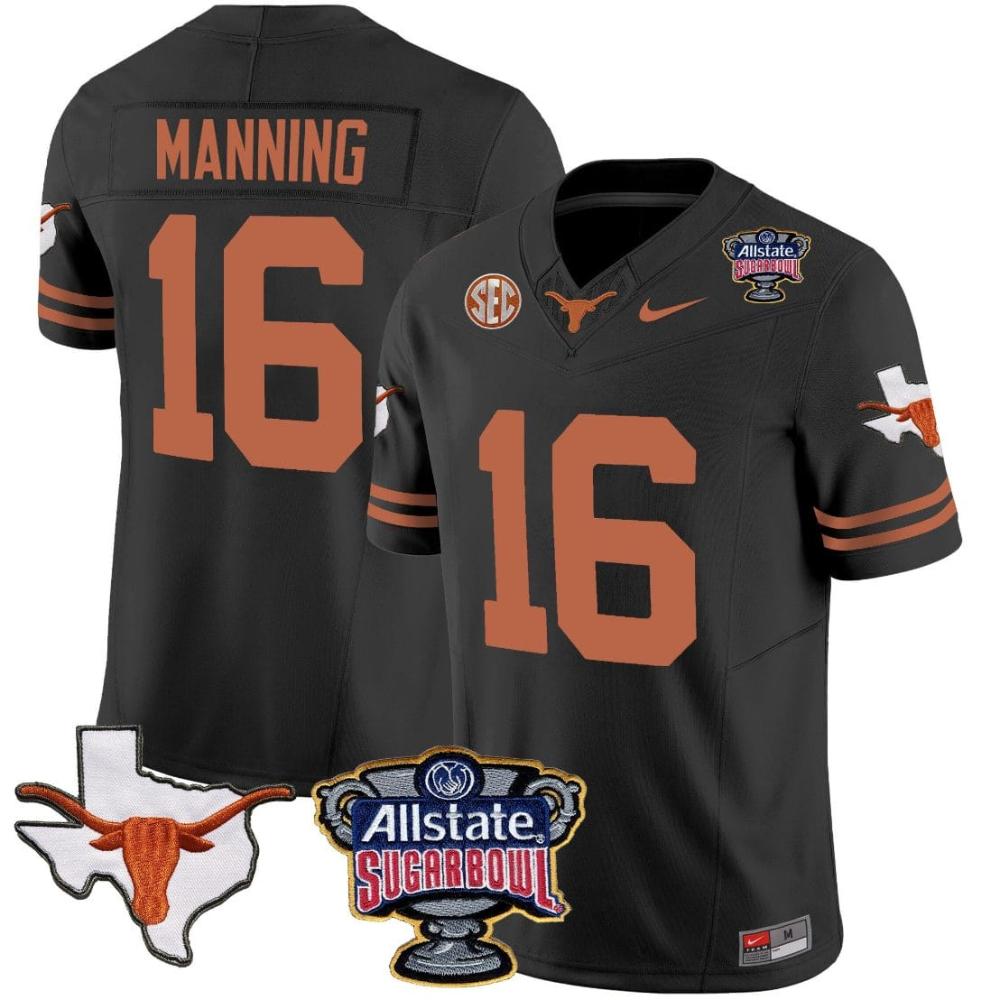 Mens Arch Manning Jersey 16 Texas Longhorns Sugar Bowl Patch Vapor Football B