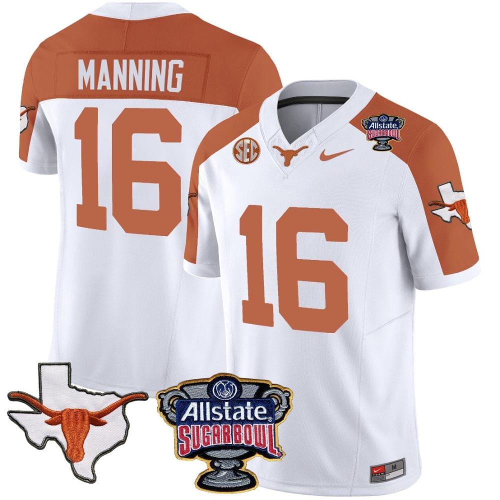 Mens Arch Manning Jersey 16 Texas Longhorns Sugar Bowl Patch Vapor Football I