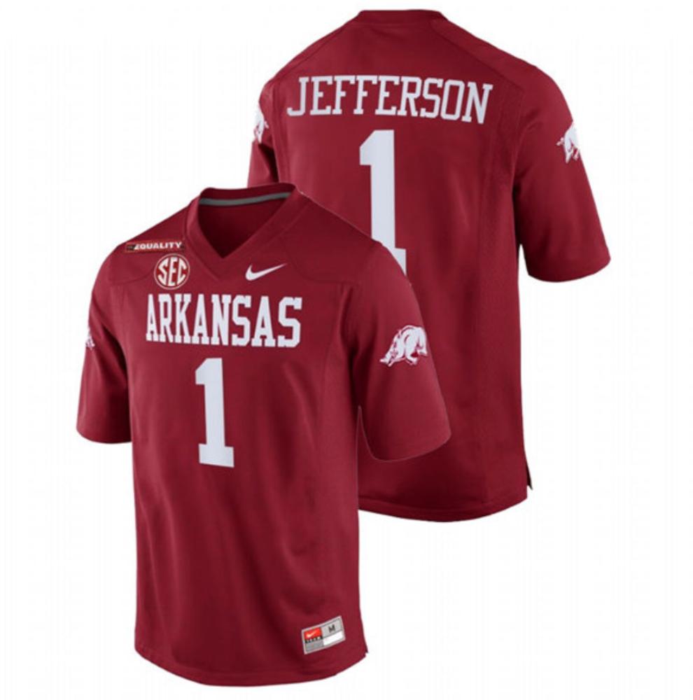 Mens Arkansas Razorbacks 1 Kj Jefferson College Football Jersey Red