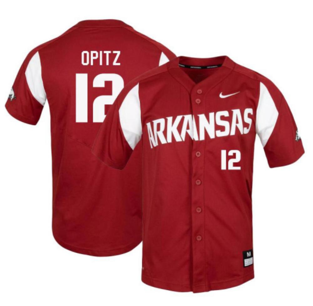 Mens Arkansas Razorbacks 12 Authentic Casey Opitz Alumni Jersey   Cardinal