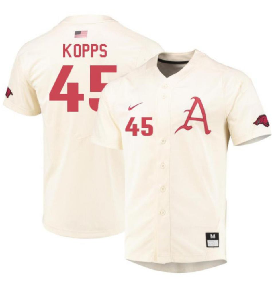 Mens Arkansas Razorbacks 45 Authentic Kevin Kopps Alumni Jersey   Cream