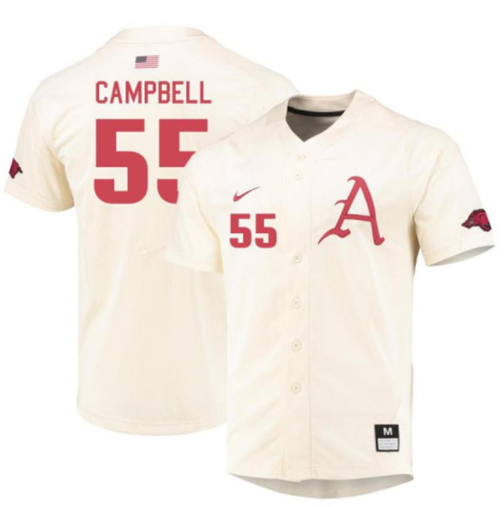 Mens Arkansas Razorbacks 55 Authentic Isaiah Campbell Alumni Jersey   Cream
