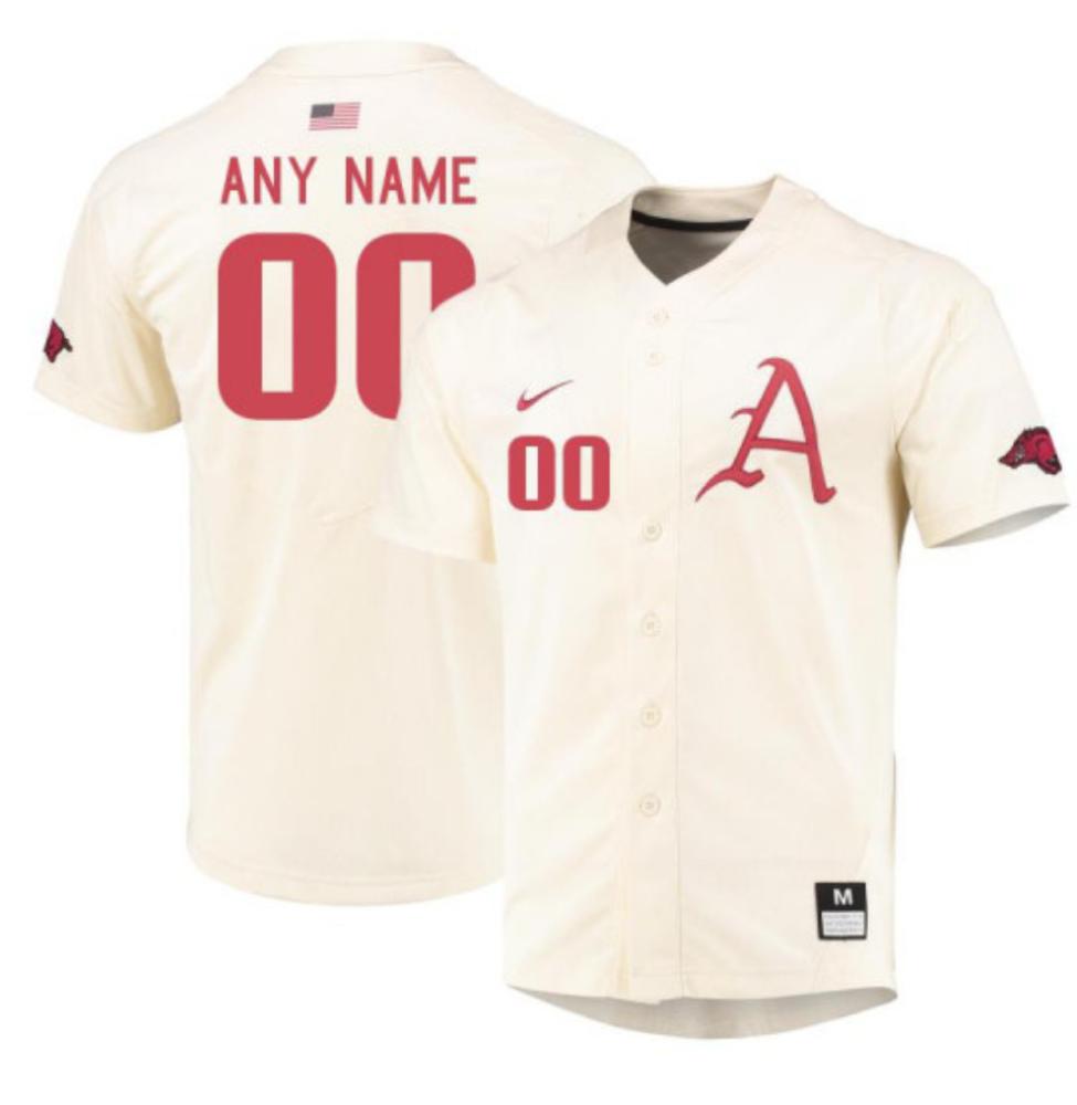 Mens Arkansas Razorbacks Authentic Custom Baseball Jersey Cream