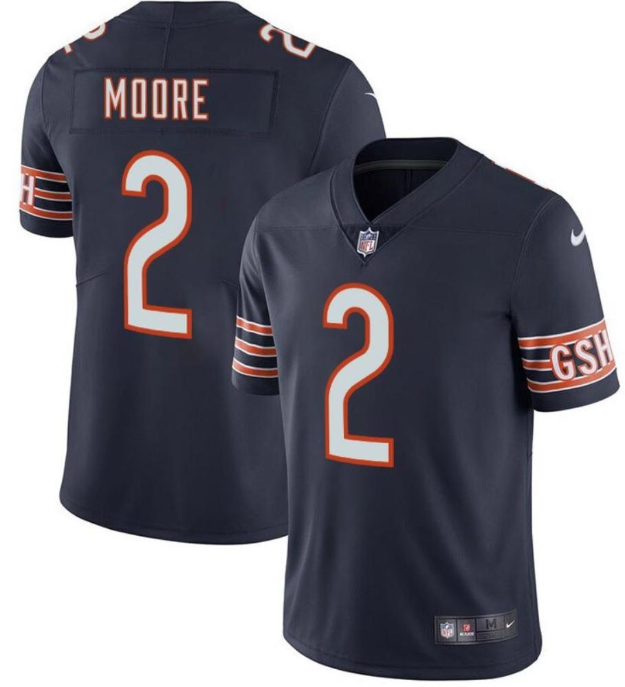 Mens Bears 2 Dj Moore Navy Stitched Limited Jersey