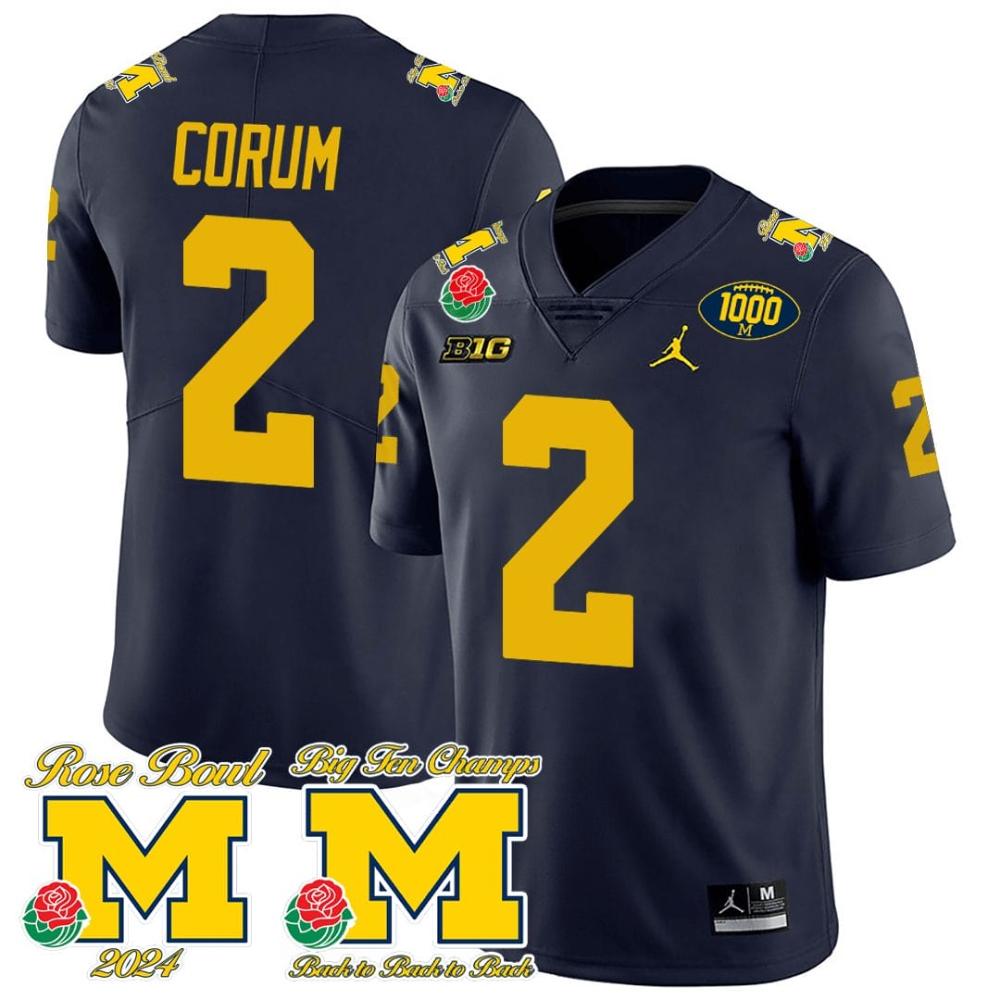Mens Blake Corum Jersey 2 Michigan Wolverines 1000 Wins Rose Bowl Big Ten Cha