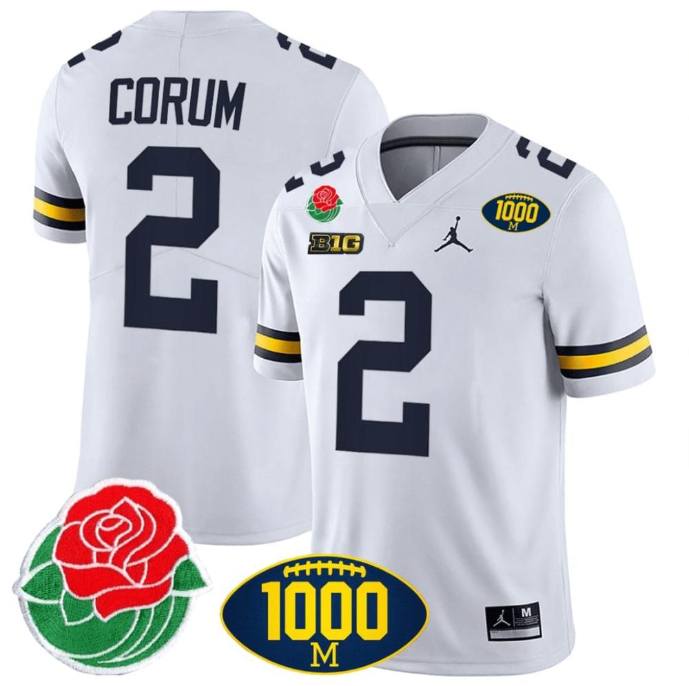 Mens Blake Corum Jersey 2 Michigan Wolverines 1000 Wins Rose Bowl Patch Spe