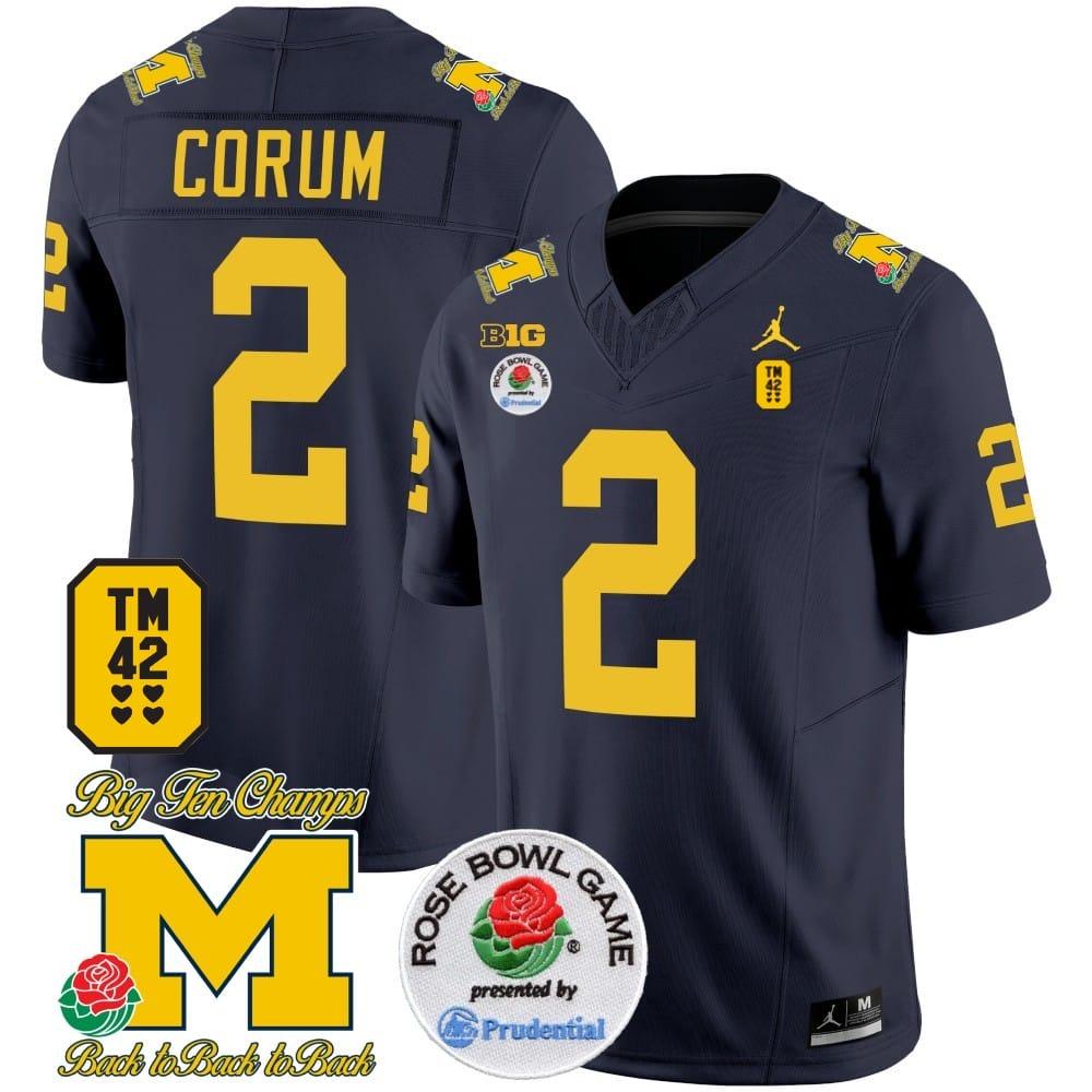 Mens Blake Corum Jersey 2 Michigan Wolverines Vapor Tm 42 Honor Rose Bowl Pat