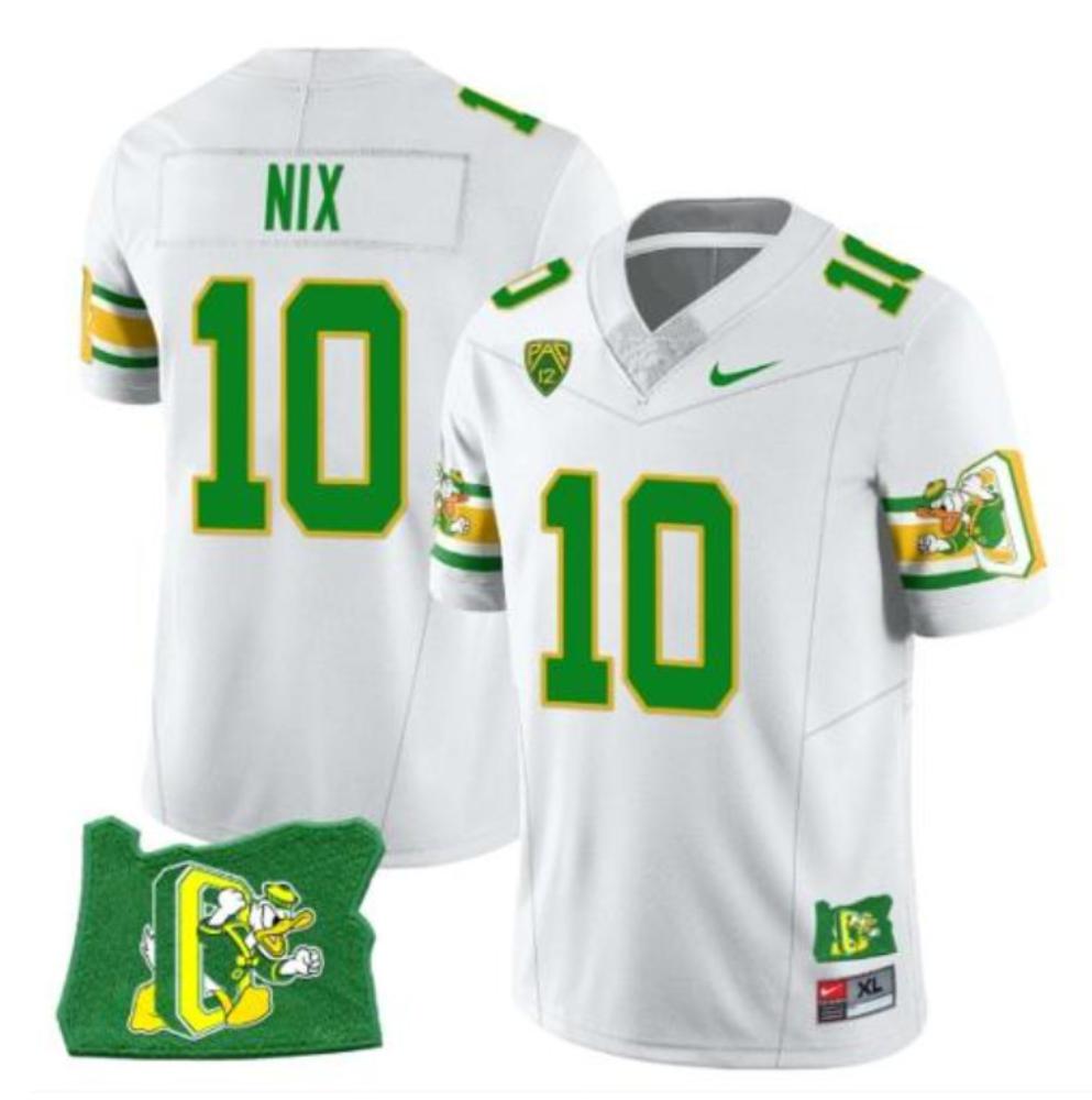 Mens Bo Nix 10 Jersey Oregon Ducks Mighty Football White Jersey