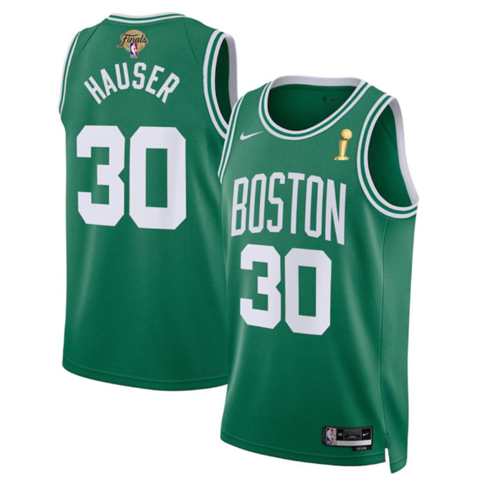 Mens Boston Celtics 30 Sam Hauser Kelly Green 2024 Finals Champions Jersey