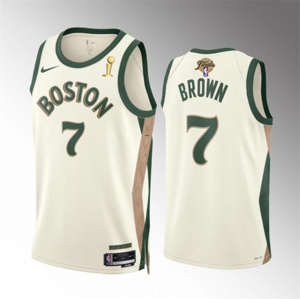 Mens Boston Celtics 7 Jaylen Brown 2024 Finals Champions Jersey