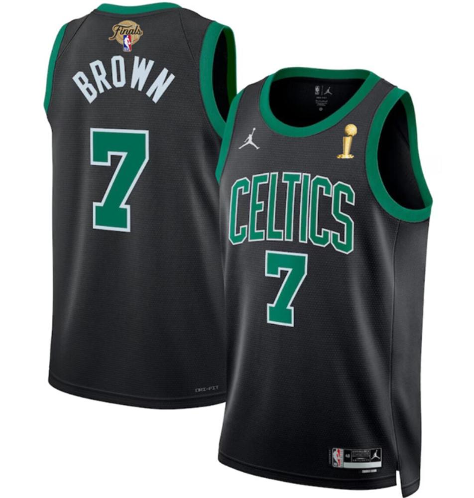 Mens Boston Celtics 7 Jaylen Brown Black 2024 Finals Champions Jersey