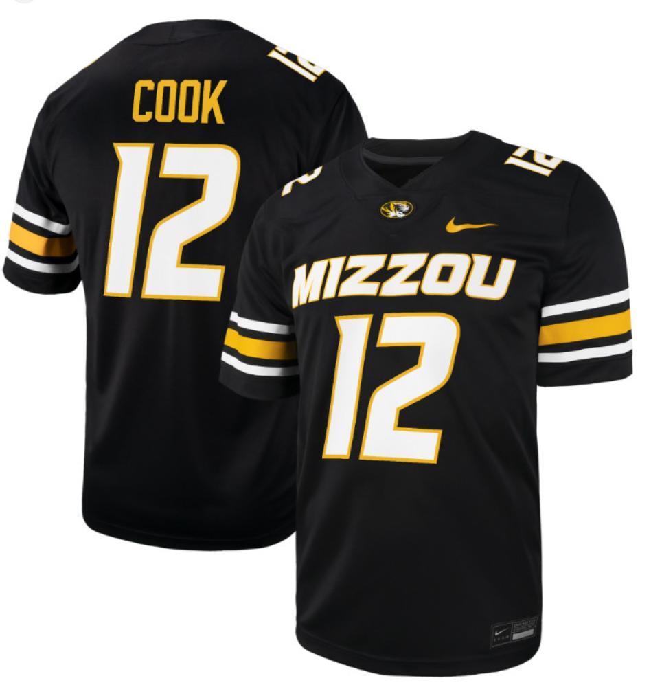 Mens Brady Cook 12 Jersey Missouri Tigers Nil Football Jersey   Black