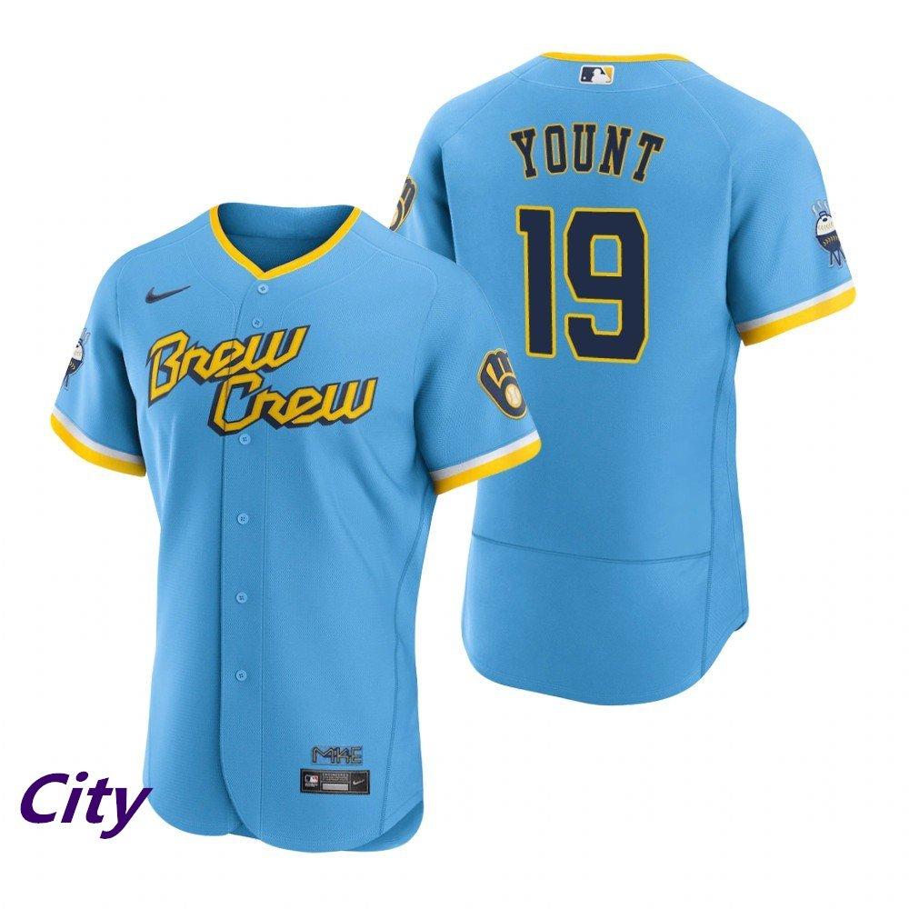 Mens Brewers 19 Robin Yount Flex City Connect Jersey Powder Blue