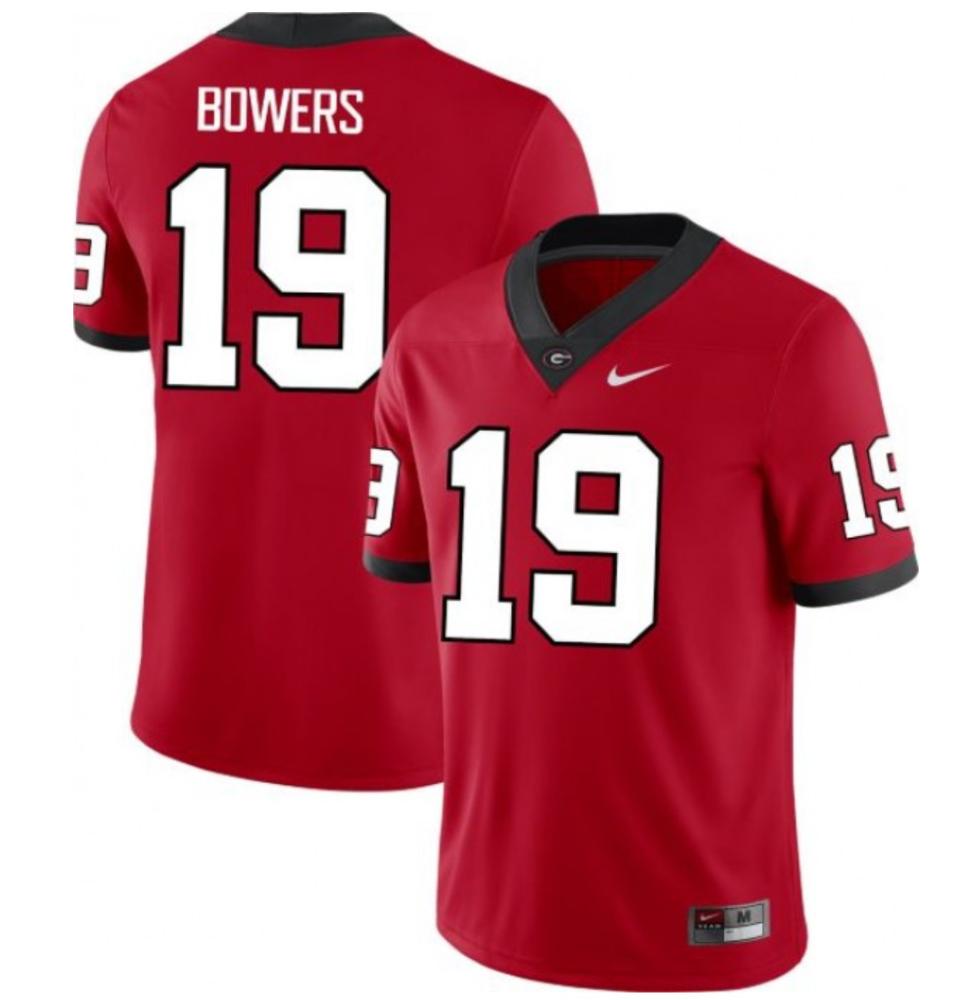 Mens Brock Bowers 19 Red Jersey Georgia Bulldogs Football Stitched Jersey