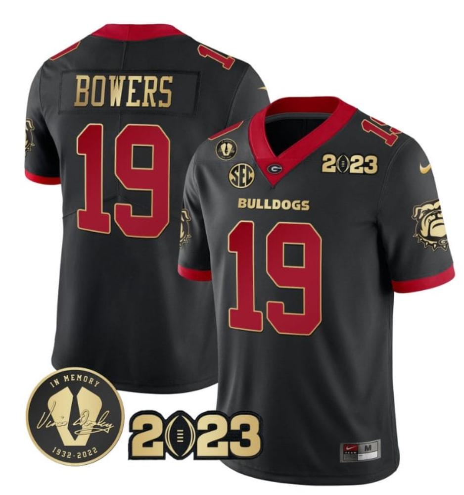 Mens Brock Bowers Jersey 19 Georgia Bulldogs Football 2023 And Vince Dooley P