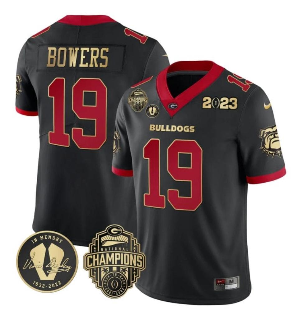 Mens Brock Bowers Jersey 19 Georgia Bulldogs Football 2023 Champions And Vinc