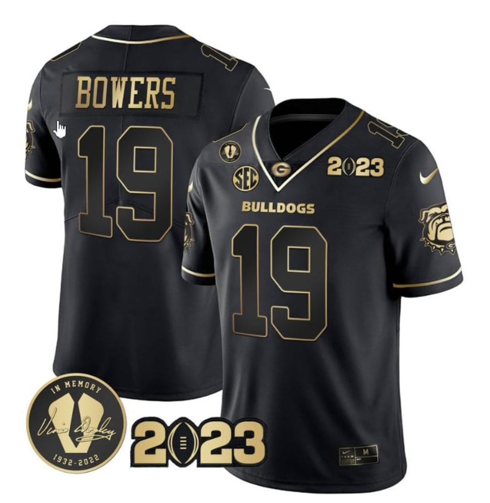 Mens Brock Bowers Jersey 19 Georgia Bulldogs Football Black Gold All Stitched