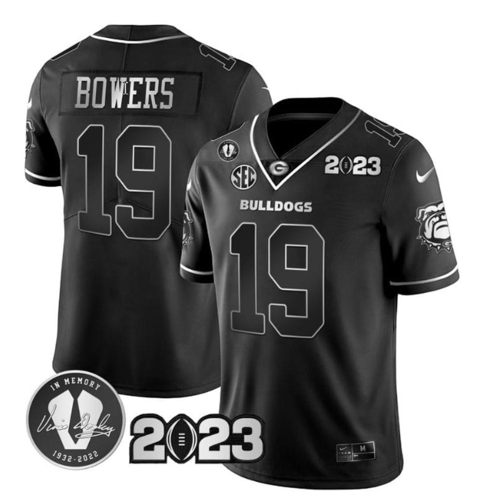 Mens Brock Bowers Jersey 19 Georgia Bulldogs Football Black Silver